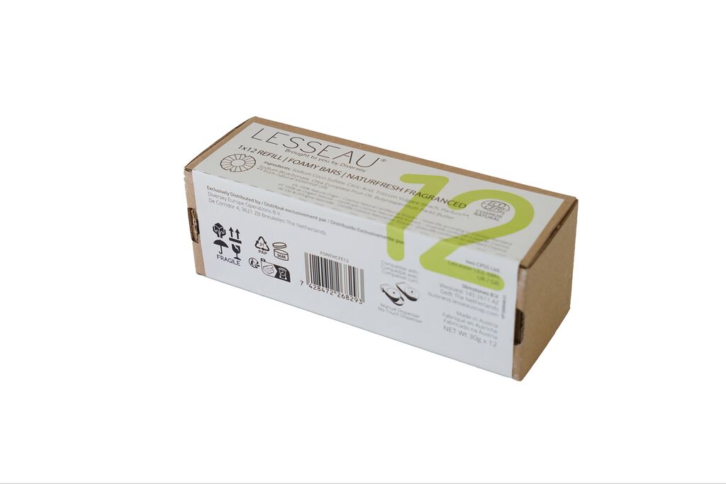 LESSEAU® Fragranced Foamy Bars NaturFresh 12Buc. - Baton de spălat mâini parfumat, fără plastic, pe bază de plante, 100% ingrediente de origine naturală, certificat de Ecocert COSMOS Natural